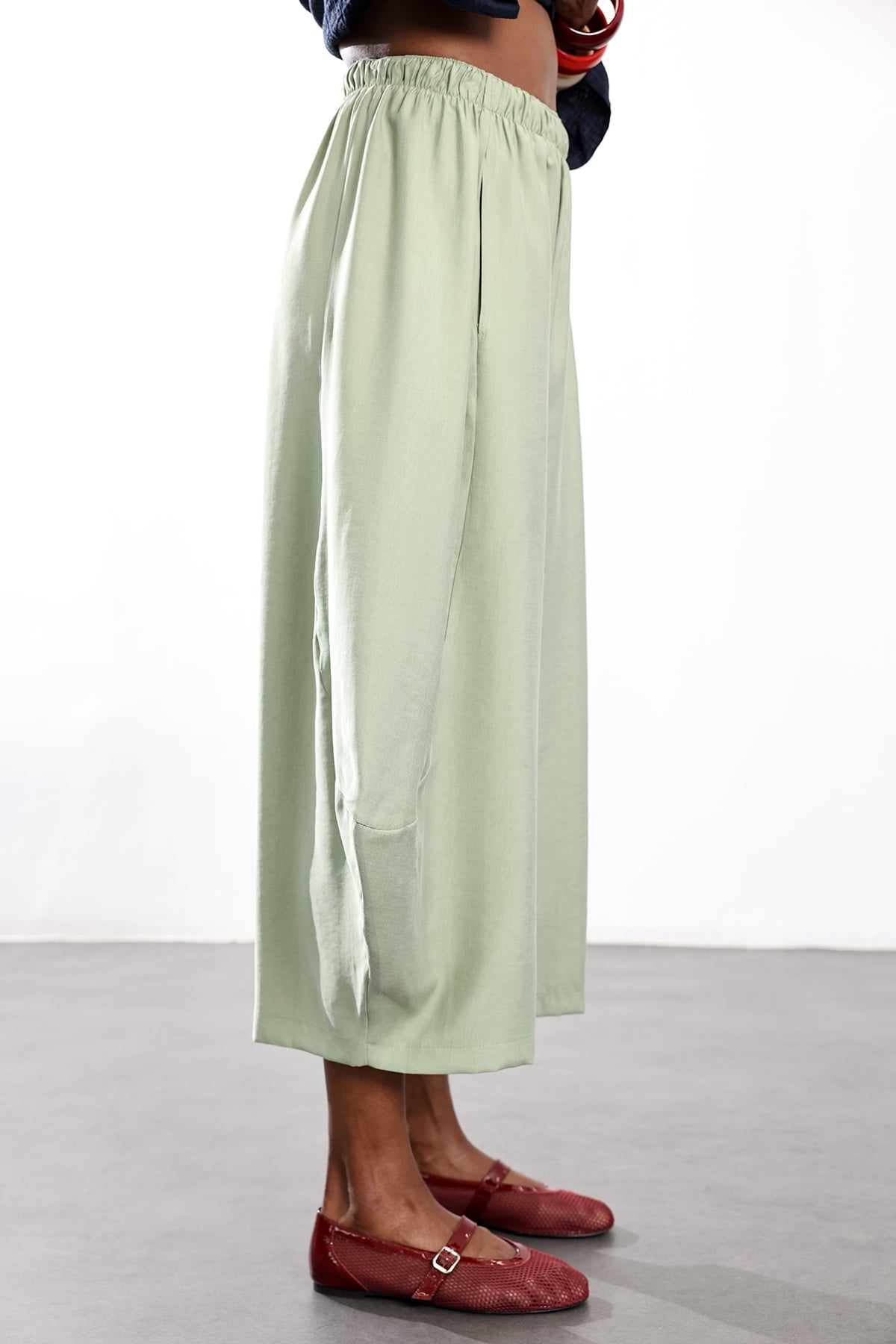 Olive Sage Curved-Silhouette Pants