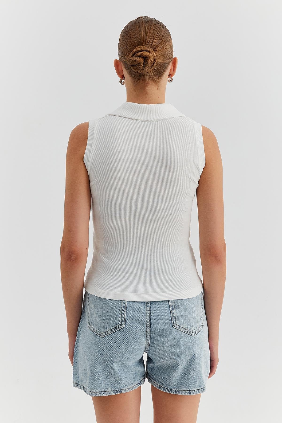 Saffron Ribbed Zip-Up Bodysuit Top