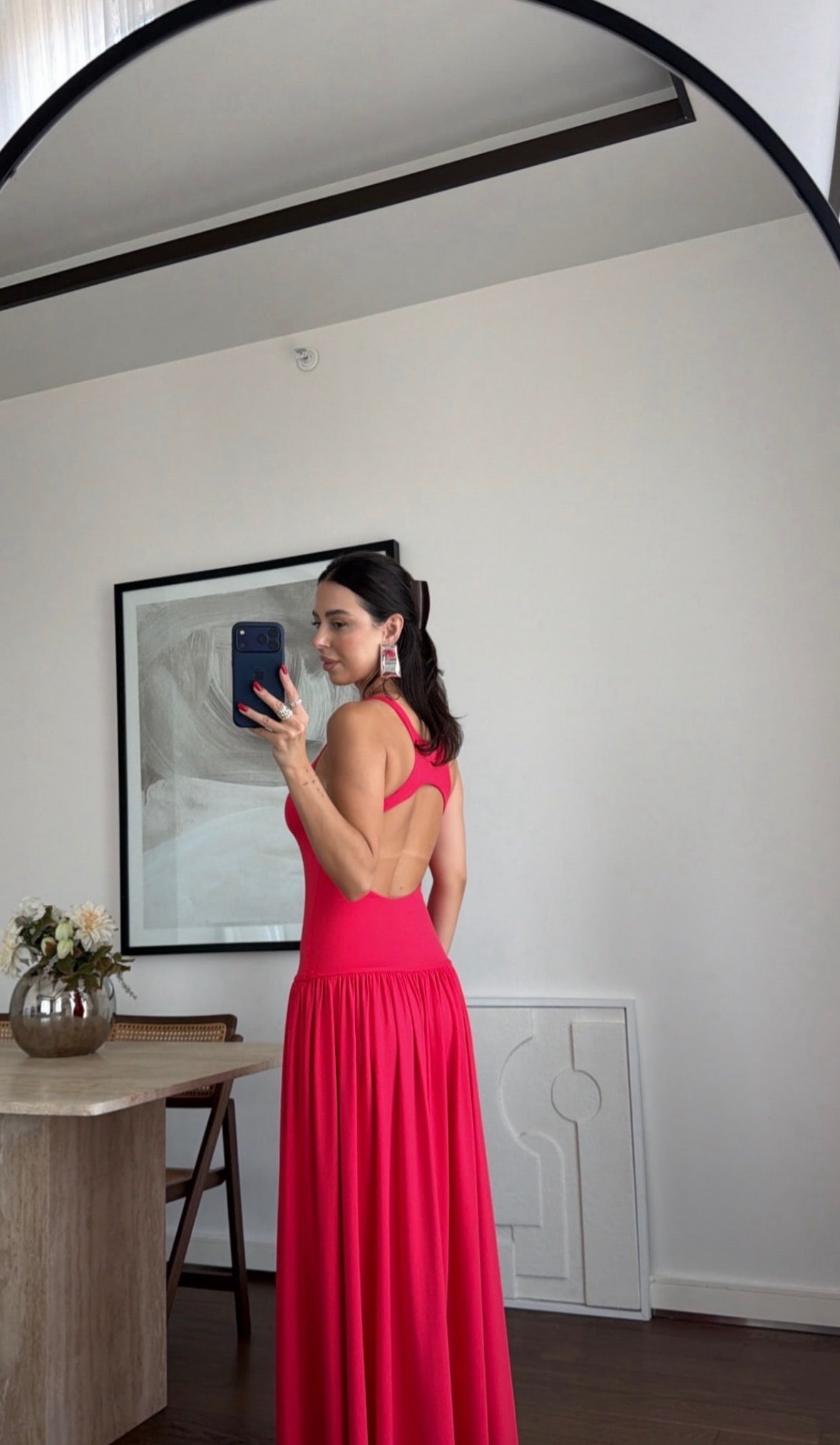 Sienna Gathered Maxi Dress -Coral Red-