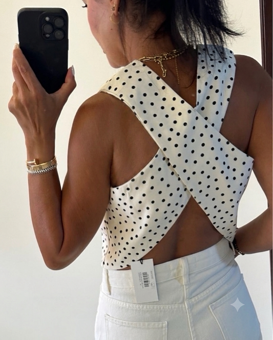 Clara Polka Dot Cross-Back Vest - Ivory Color -