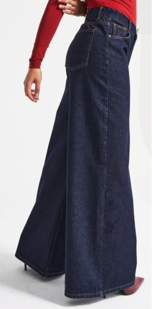 Palazzo Denim Jeans -Dark Blue - Elastic Waist