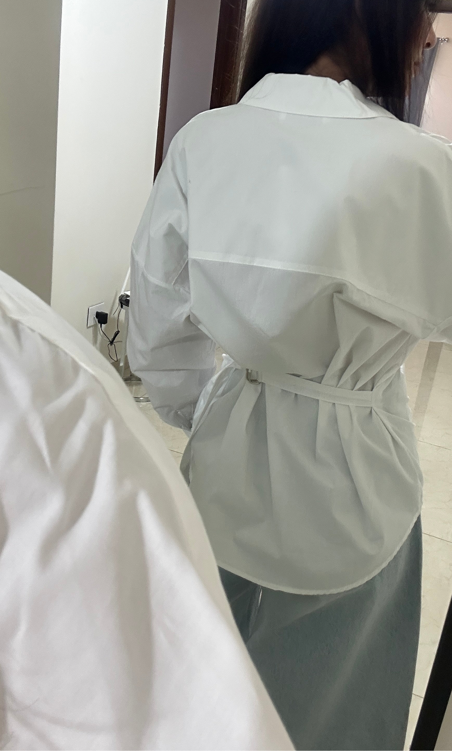 White Shirt- Adjustable Belt - Oversized