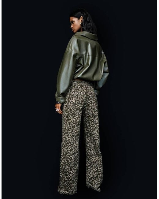 Frayed Denim Jeans straight-leg trousers with Eyelets - Mid Waist-Leopard Brown Color