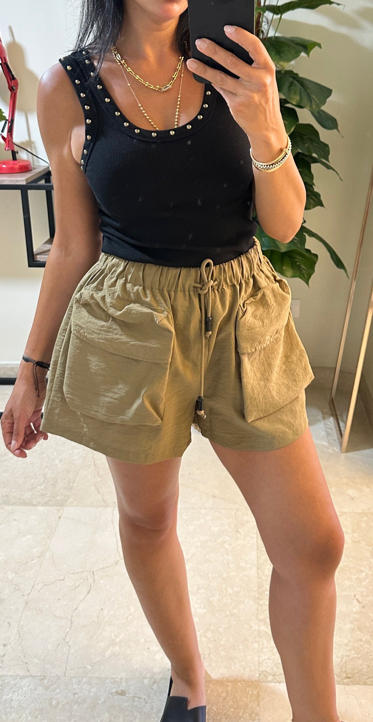 Olive Green Cargo Utility Shorts - OVERSIZED-