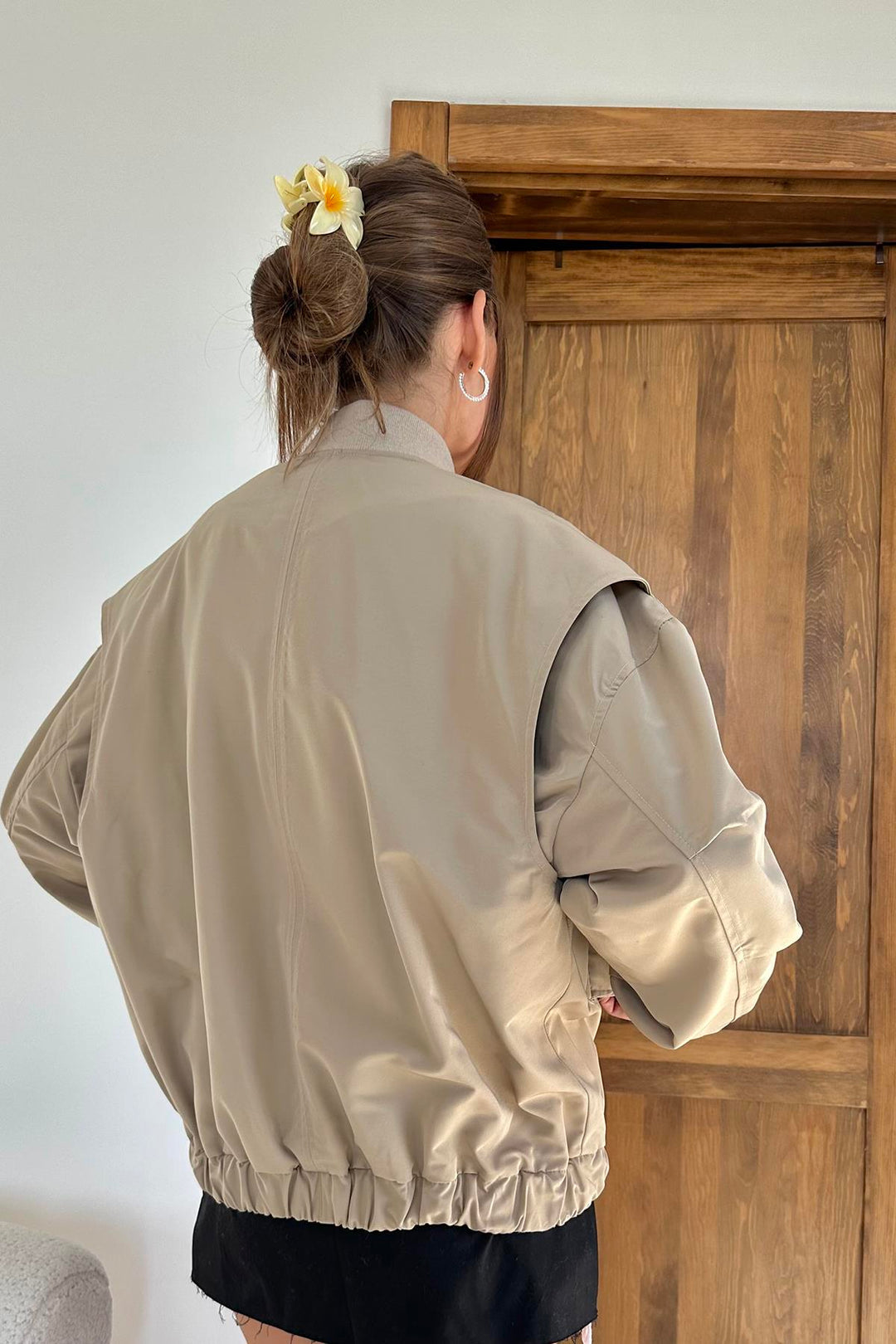 Oversize Bomber Jacket -Greige Color - Oversized