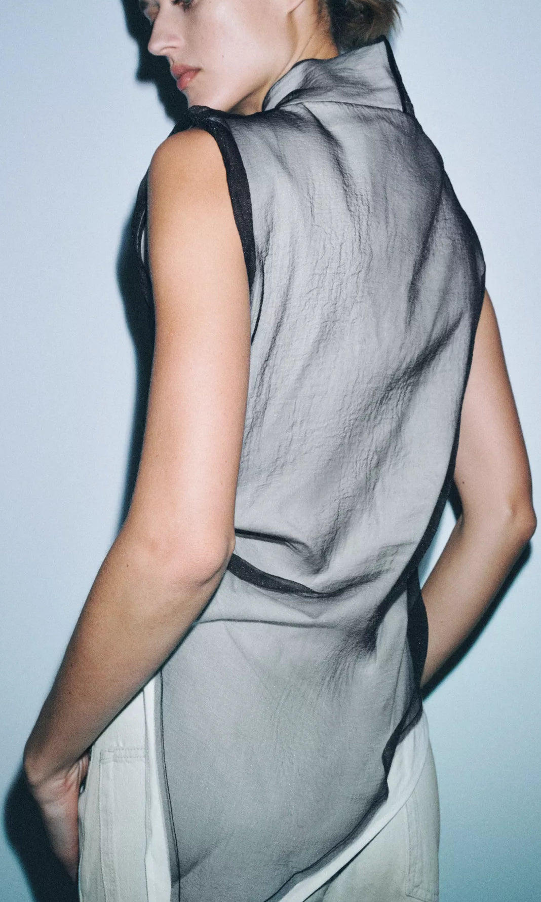 Asymmetric Sheer Organza Shell Top
