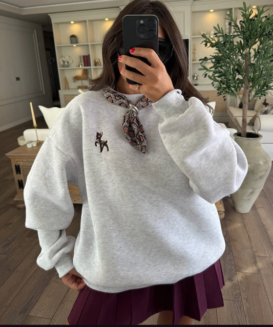 Sweater Grey , Scarf design, Fleece inside