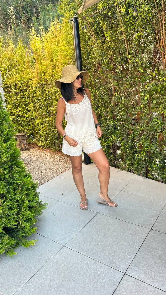 Santorini Lace-Trim Linen Mix Set