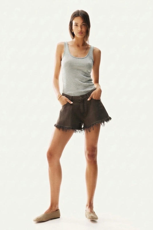Shimmer Scoop-Neck Knit Tank - Silver Color -