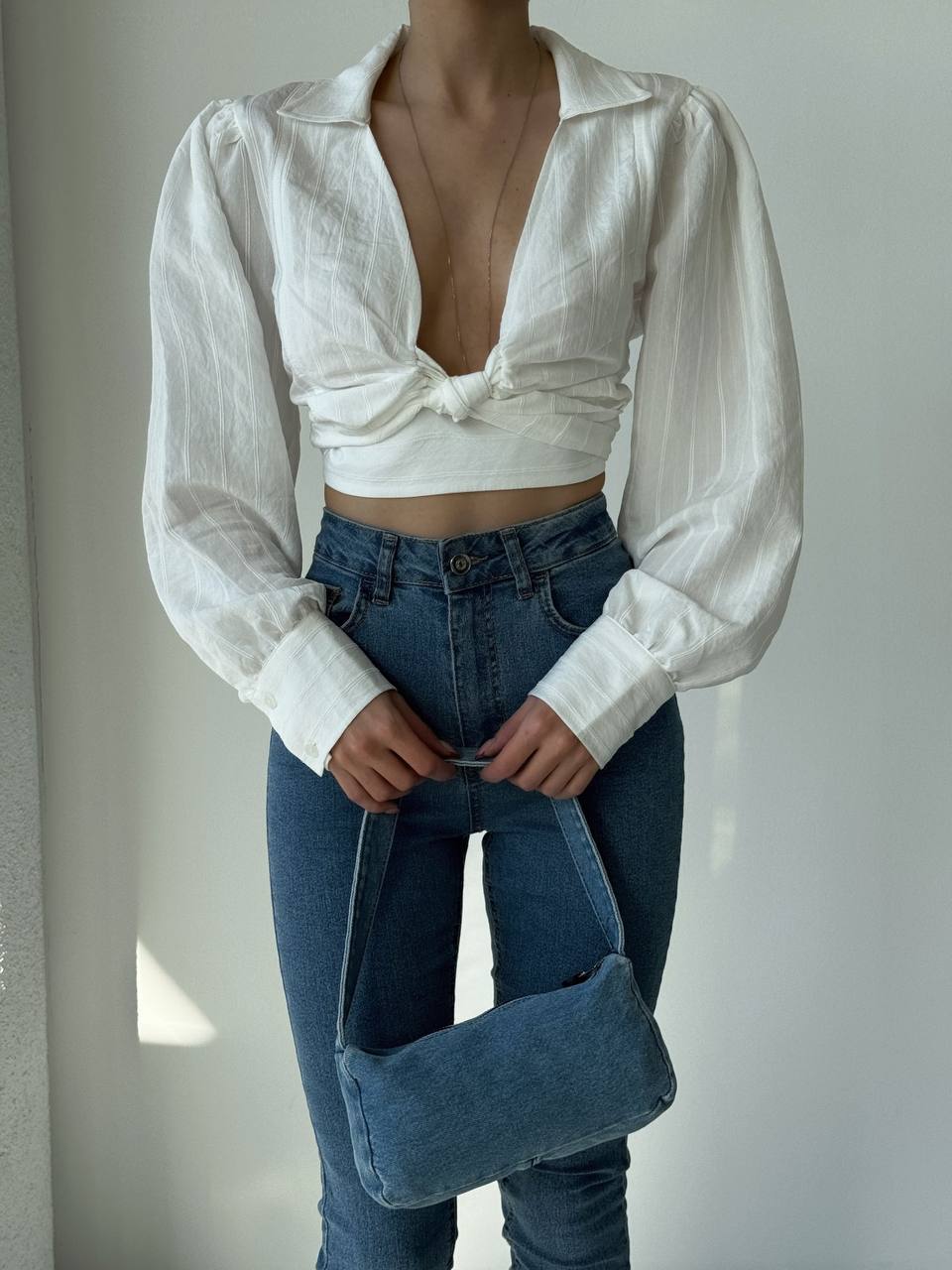 Textured Button-Front Crop