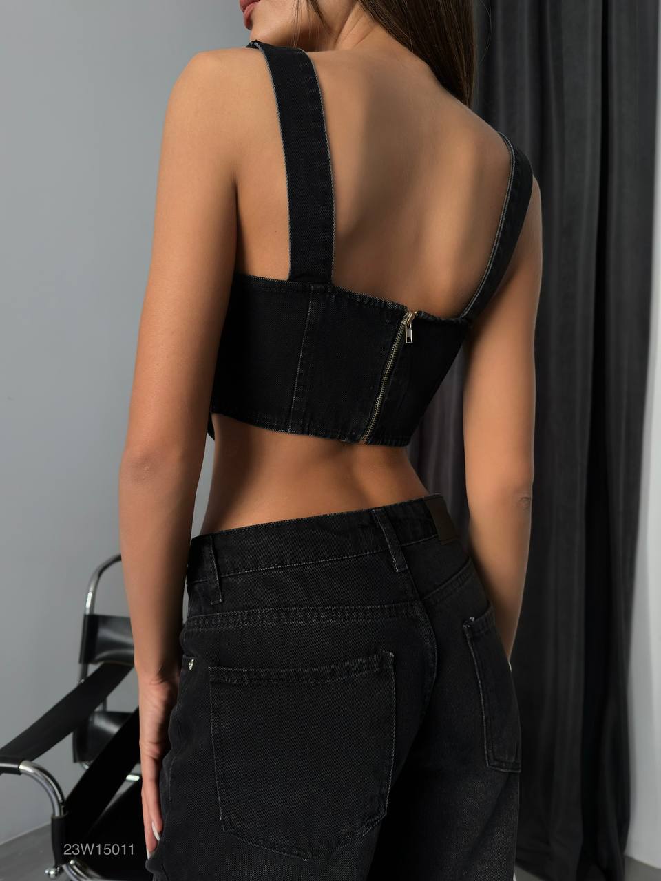 Black Denim Corset Crop