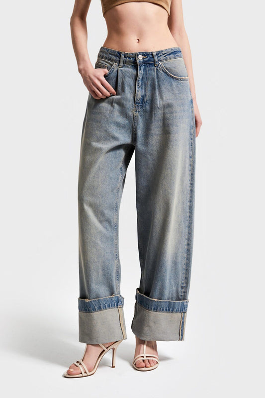 Cuffed Wide-Leg Jeans