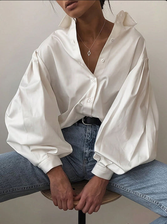 Balloon Sleeve Shirt – White