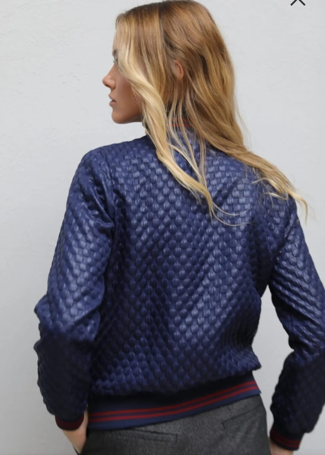 Quilted Navy Bomber Jacket