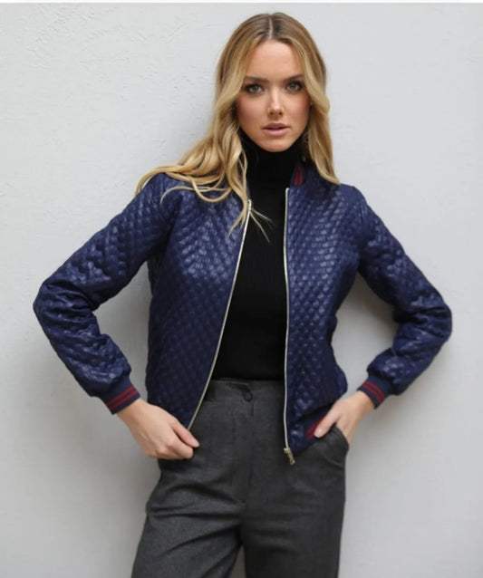 Quilted Navy Bomber Jacket