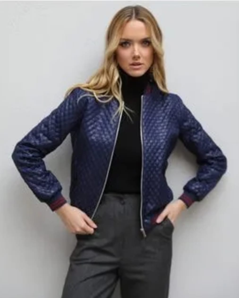 Quilted Navy Bomber Jacket