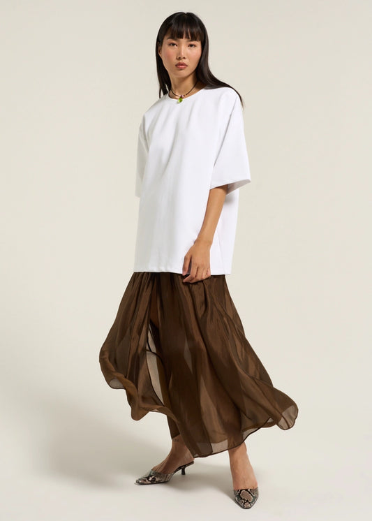 Effortless Flow Maxi Dress – Brown & White -