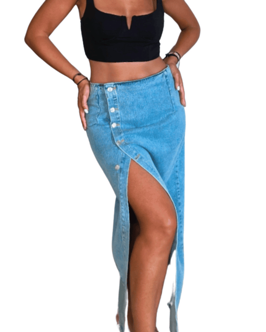 High-Slit Denim Skirt